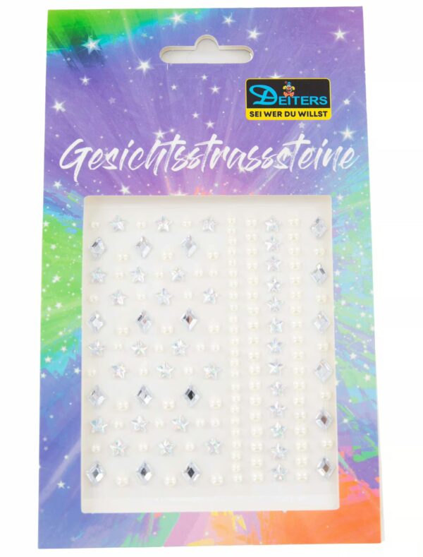 Gesichtsstrasssteine Sterne silber Schminke für Karneval & Fasching