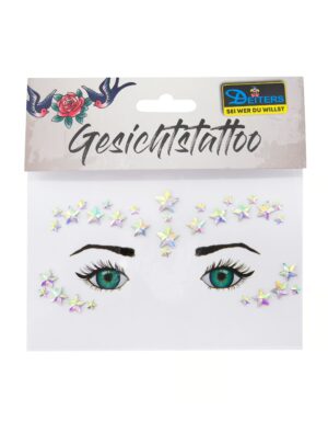 Gesichtsstrasssteine Sterne silber Schminke für Karneval & Fasching