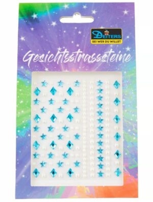 Gesichtsstrasssteine Sterne türkis Schminke für Karneval & Fasching