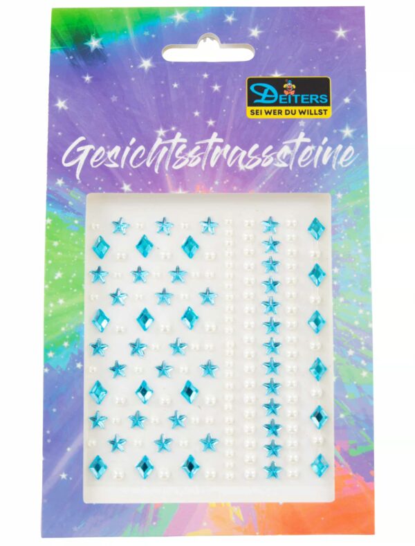 Gesichtsstrasssteine Sterne türkis Schminke für Karneval & Fasching