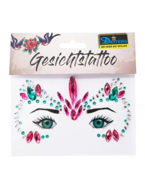 Gesichtsstrasssteine pink/türkis Schminke für Karneval & Fasching