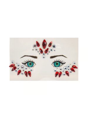 Gesichtsstrasssteine rot/silber Schminke für Karneval & Fasching