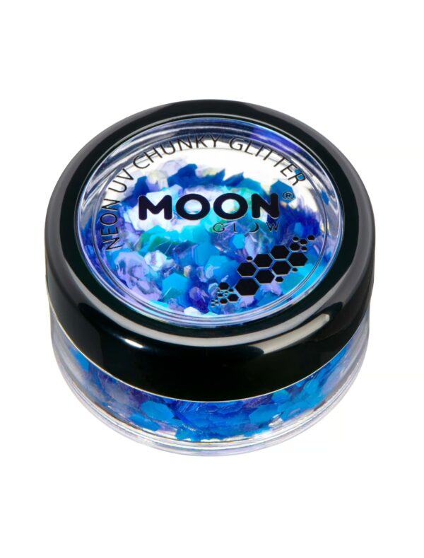 Glitzer Chunky Neon UV 3g neonblau Schminke für Karneval & Fasching