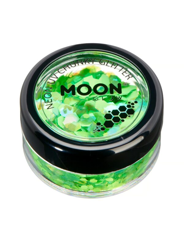 Glitzer Chunky Neon UV 3g neongrün Schminke für Karneval & Fasching