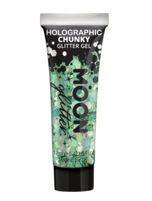 Glitzergel Chunky Holographic 12ml grün Schminke für Karneval & Fasching