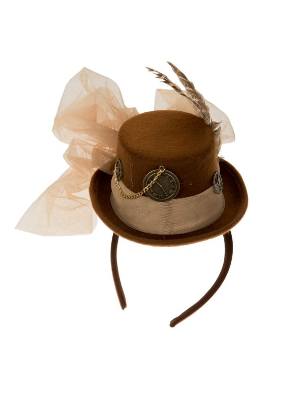 Haarreif Mini Hut Steampunk mit Federn braun one size
