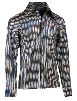 Hemd 70s Disco Herren silber L/XL