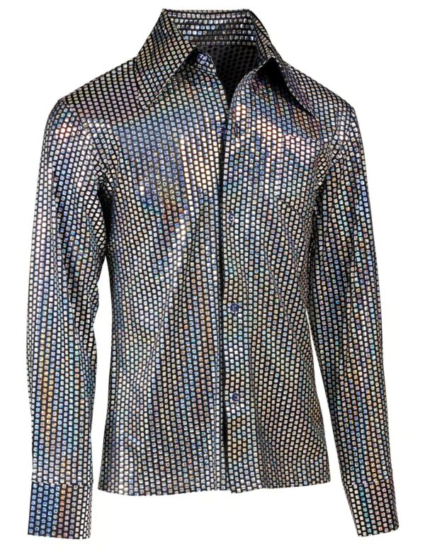 Hemd 70s Disco Herren silber L/XL
