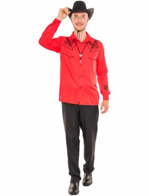 Hemd Cowboy mit Stickerei Herren rot S