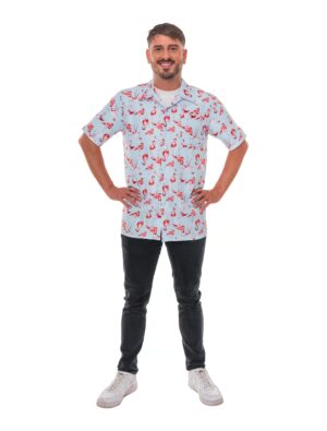 Hemd Flamingo Herren blau/pink S