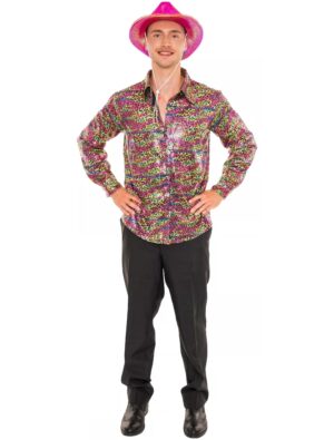 Hemd Pailletten Leopard Herren bunt M/L Farbe: bunt