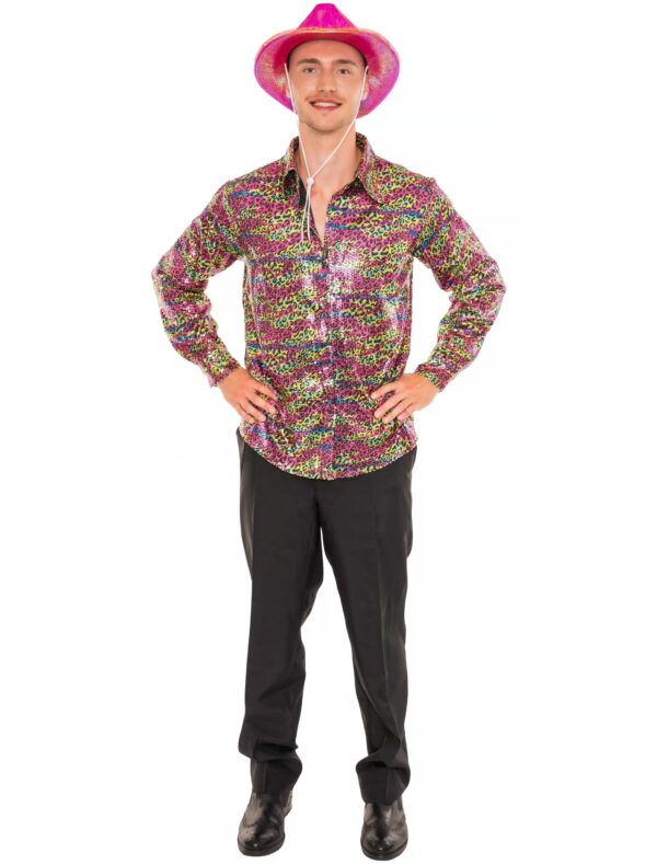 Hemd Pailletten Leopard Herren bunt M/L Farbe: bunt