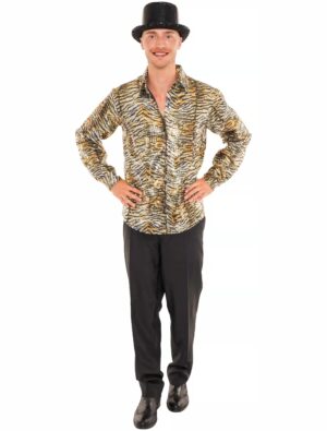 Hemd Pailletten Tiger Herren gold/silber M/L
