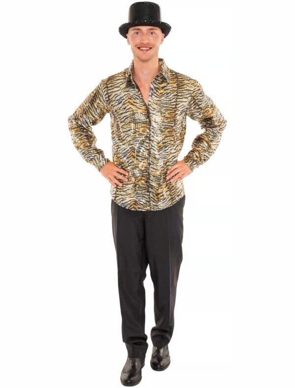 Hemd Pailletten Tiger Herren gold/silber M/L