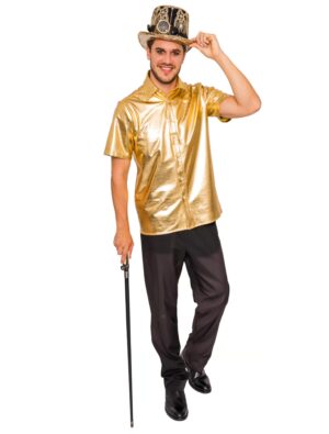 Hemd kurzarm metallic Herren gold M