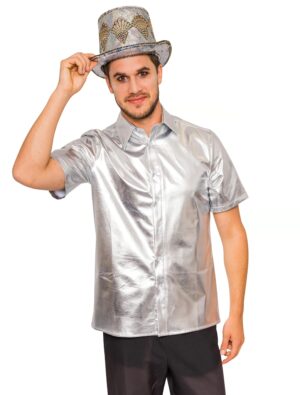 Hemd kurzarm metallic Herren silber XL