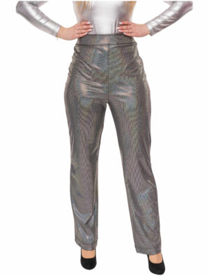Hose High-Waisted Glitter Damen silber 2XL/3XL