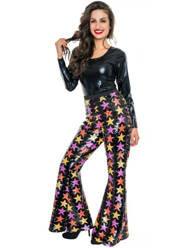 Hose mit Pailletten Sterne Damen bunt XS Farbe: bunt