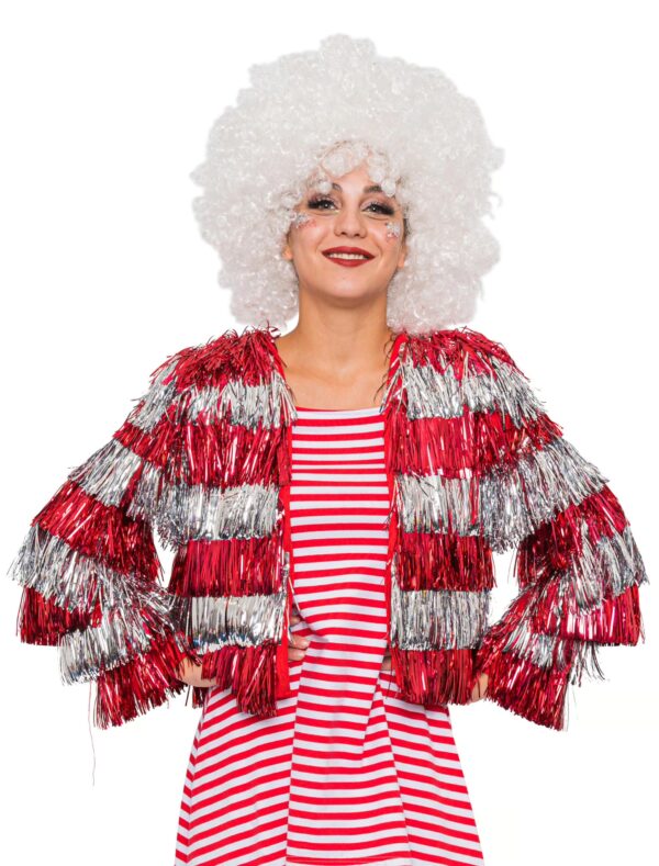 Jacke Lametta Damen rot/weiß L