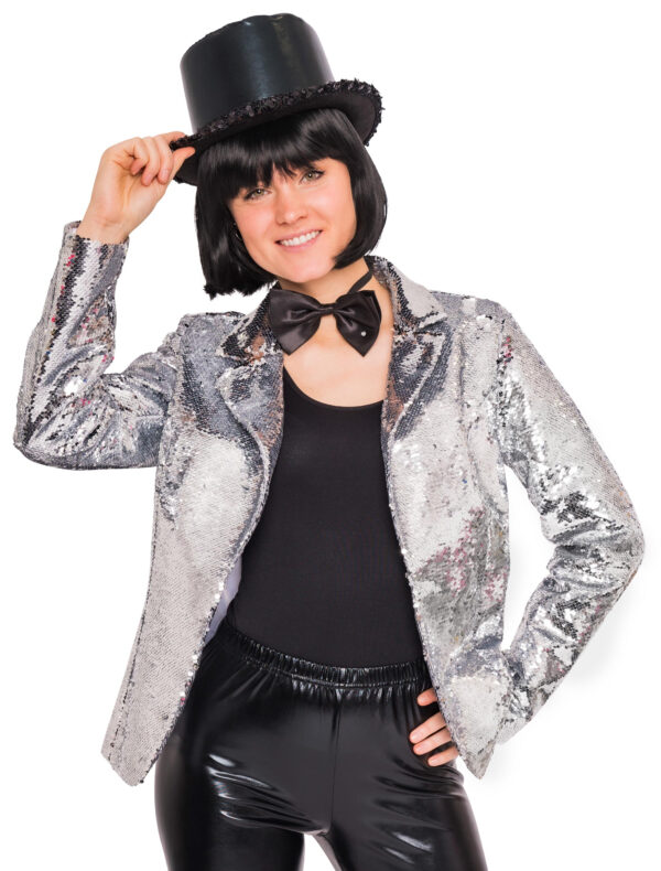 Jacke Pailletten Damen silber 2XL