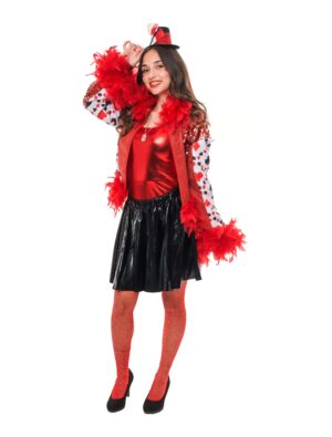 Jacke Spielkarten mit Federn schwarz/weiß/rot S/M