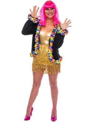 Jacke mit Pompoms Damen bunt S-M Farbe: bunt