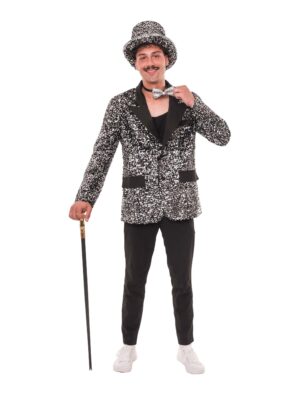 Jackett Pailletten Herren silber S