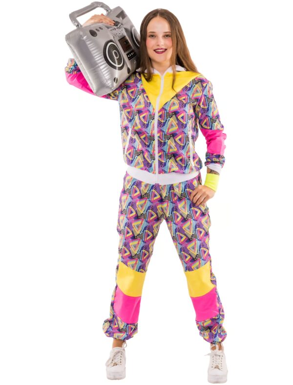 Jogging Anzug 90er Dreiecke 2 tlg. Print pink/gelb L