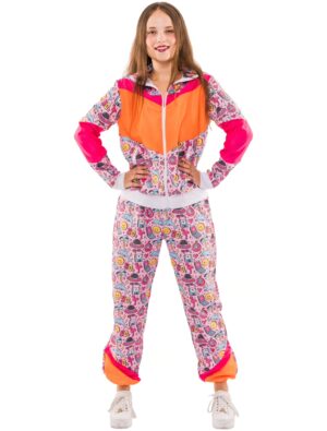 Jogging Anzug 90er Smilie 2 tlg. Damen pink S