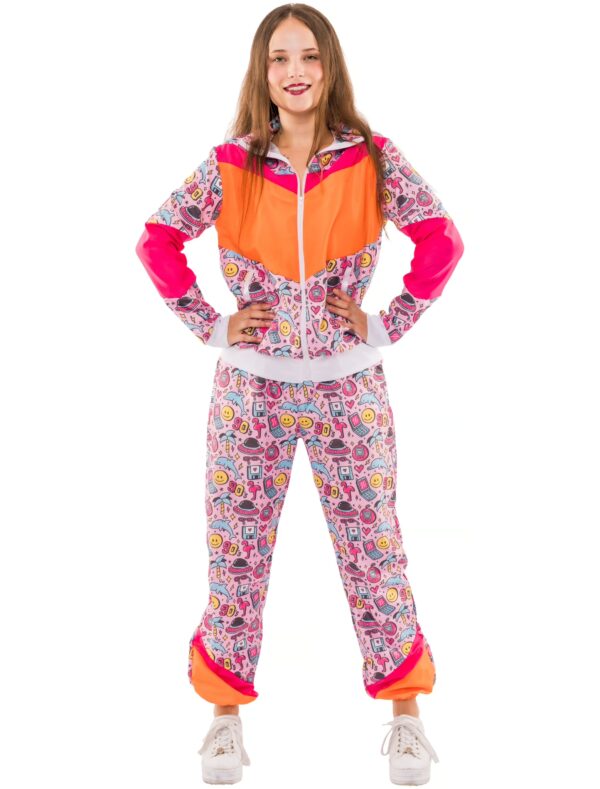 Jogging Anzug 90er Smilie 2 tlg. Damen pink S