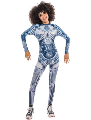 Jumpsuit Roboter Print Damen blau/weiß L/XL