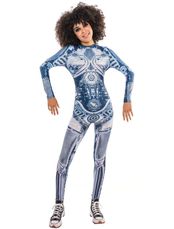 Jumpsuit Roboter Print Damen blau/weiß L/XL