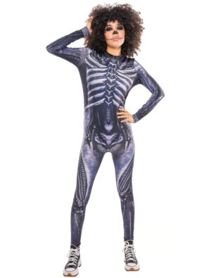 Jumpsuit Skelett Print Damen schwarz/weiß L/XL