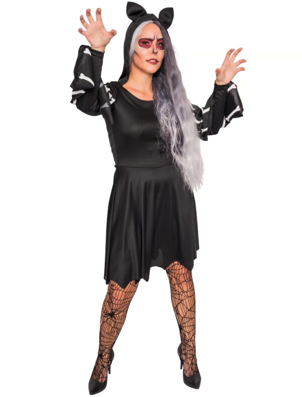Kapuzenkleid langarm mit Knochen schwarz XL