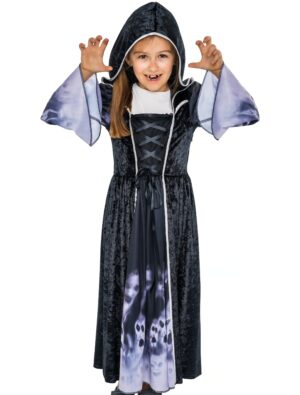 Kapuzenkleid mit Totenköpfen Mädchen schwarz