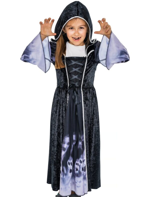 Kapuzenkleid mit Totenköpfen Mädchen schwarz