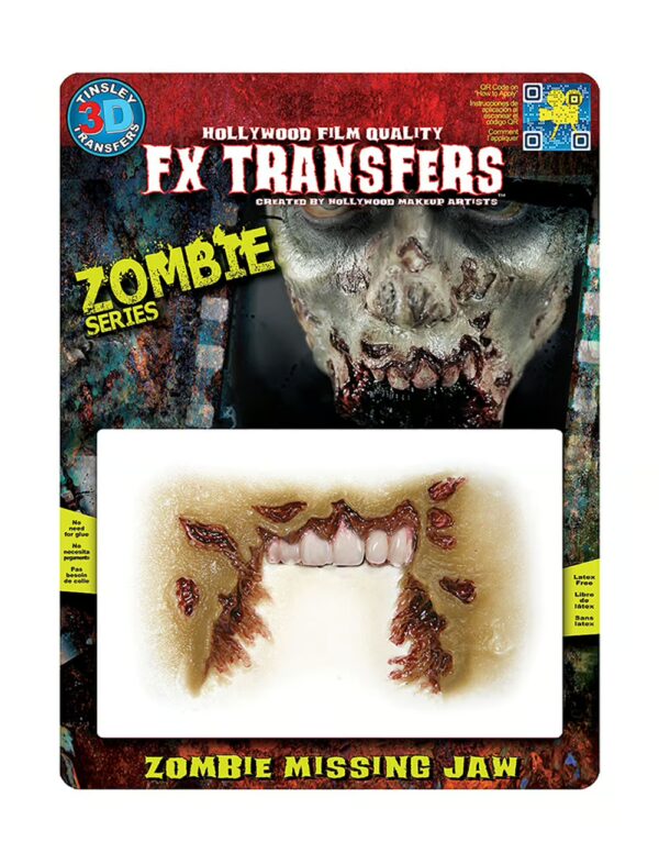 Klebewunde Kieferloser Zombie 3D Schminke für Karneval & Fasching Farbe: bunt