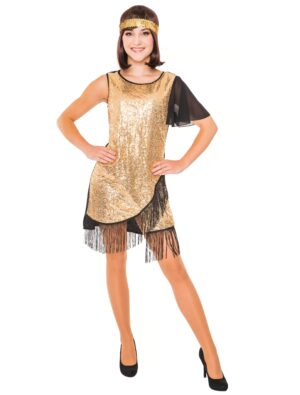 Kleid 20er Jahre Pailletten schwarz/gold 3XL