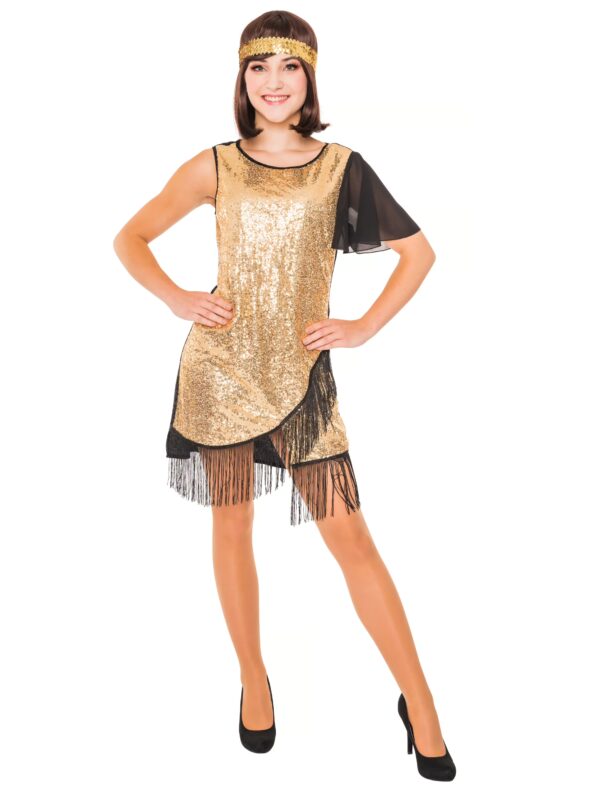 Kleid 20er Jahre Pailletten schwarz/gold 3XL