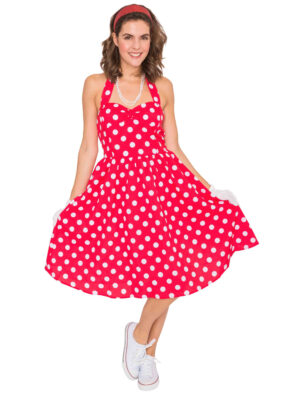 Kleid 50er gepunktet rot/weiß 48