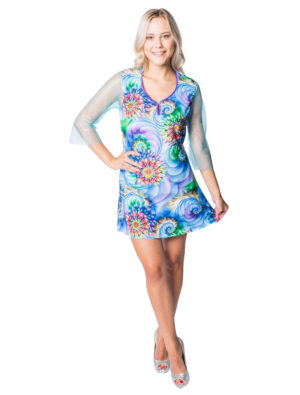 Kleid 70er Damen blau S