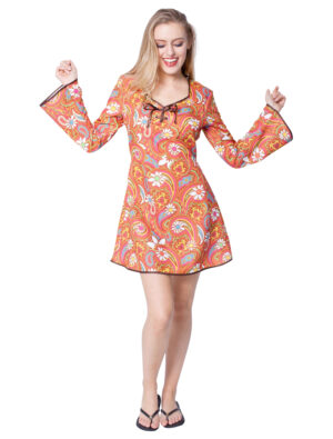 Kleid 70er paisley mit Blumen bunt XL Farbe: bunt