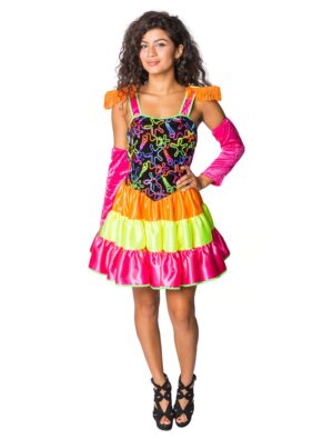 Kleid 80er Jahre 2-tlg. Damen bunt L Farbe: bunt
