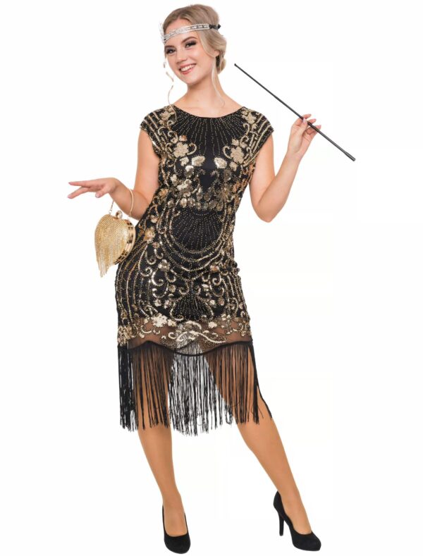 Kleid Charleston Damen schwarz/gold XS
