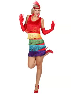 Kleid Charleston Regenbogen Damen bunt 38 Farbe: bunt