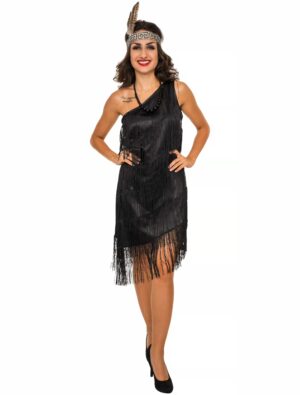 Kleid Charleston mit Fransen Damen schwarz S