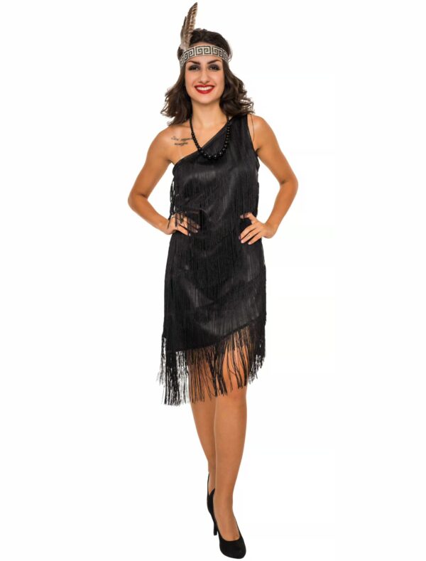 Kleid Charleston mit Fransen Damen schwarz S