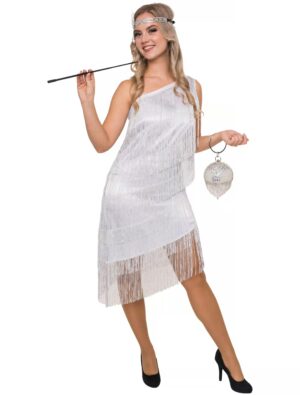 Kleid Charleston mit Fransen Damen silber S
