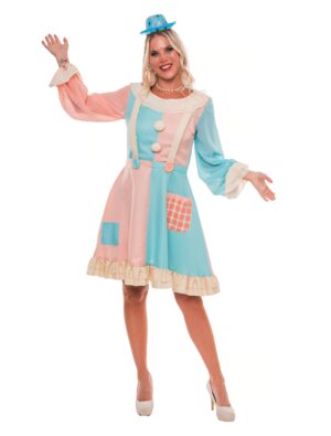 Kleid Clown Damen blau/pink S/M