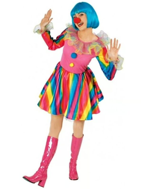 Kleid Clown mit Halskrause Damen rainbow 34